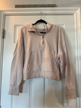 JoyLab Cropped Half-Zip Hoodie in Pale Blush